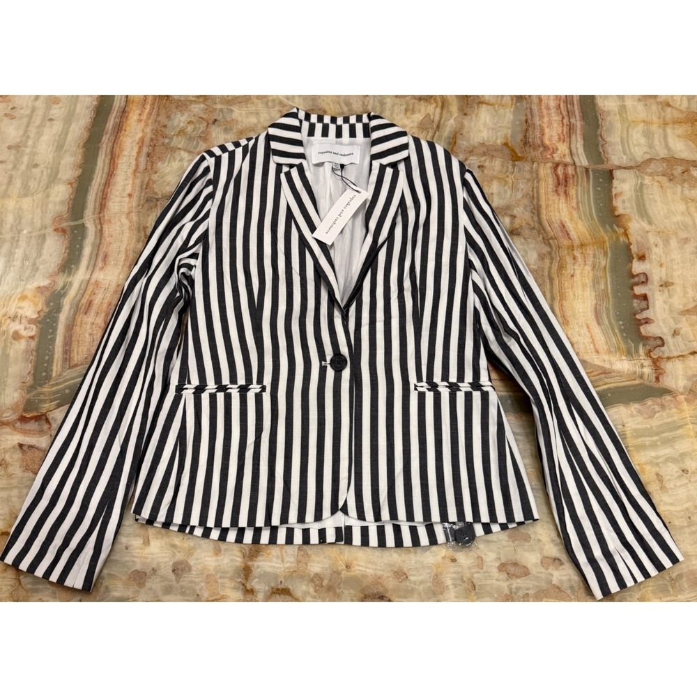 Cupcakes and Cashmere Womens Winston Blazer Jacket White Black Striped XS NWT